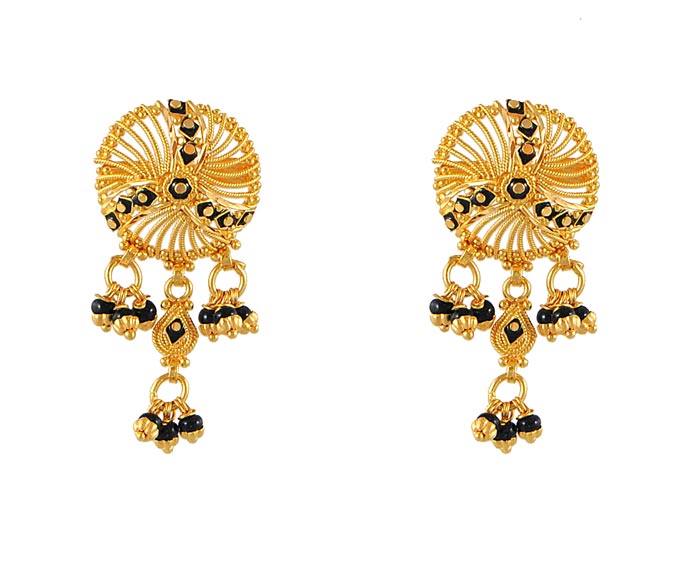 22Kt Gold Earrings - ErFc4665 - 22Kt Gold Fancy tops with black beads ...