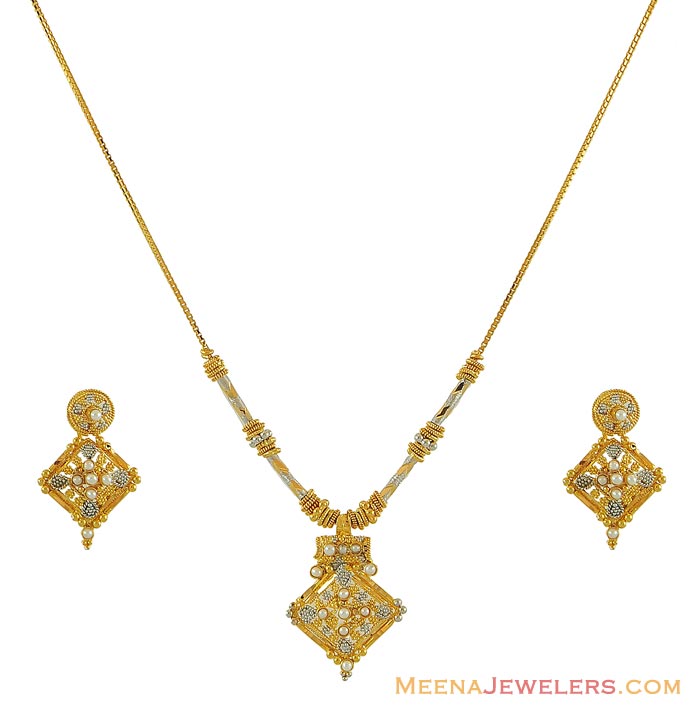 Indian Two Tone Necklace Set 22k Stls8733 22kt Gold Two Tone Necklace And Earrings Set 1854