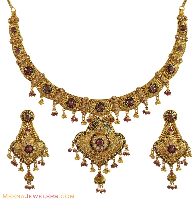 22Kt Gold Antique Necklace Set - StAn9980 - US$ 3,540 - 22K Gold ...