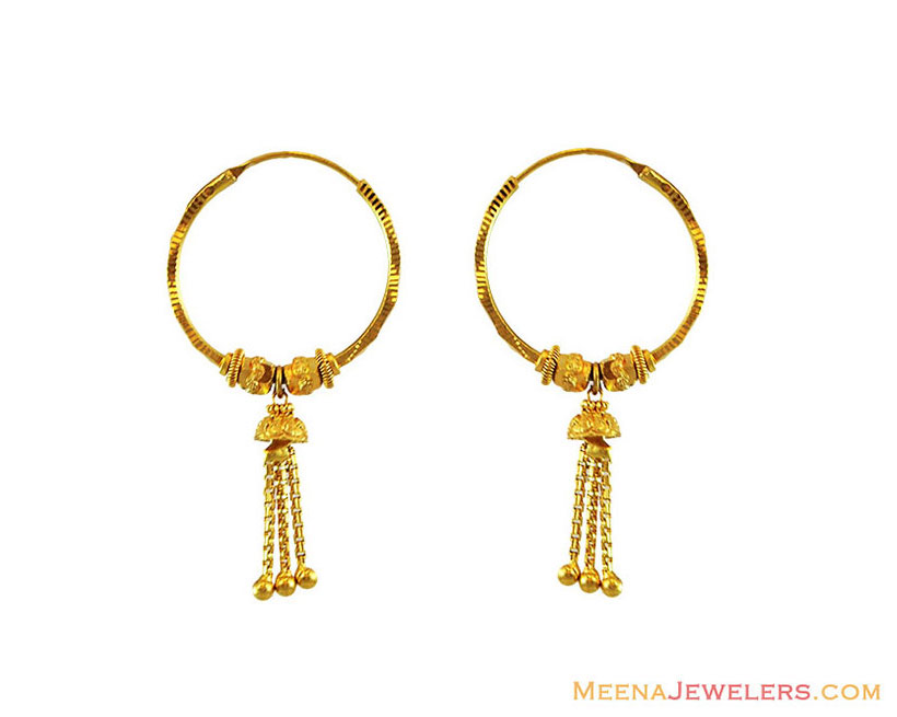 22k Gold Hoops - ErHp13150 - 22k gold hoops/ earrings with hangings in ...