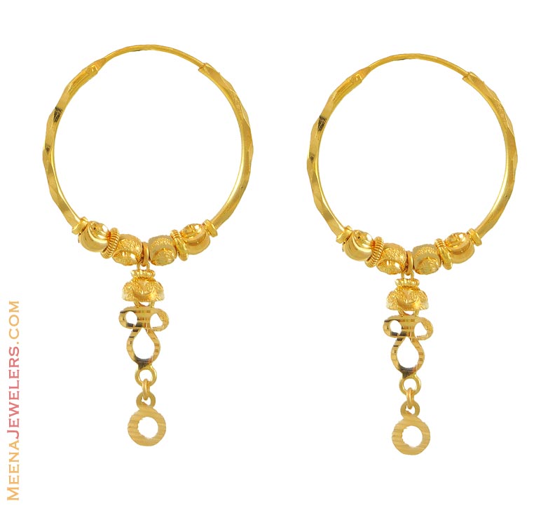 22k Hoops Earrings - ErHp8331 - 22kt gold hoop earrings with diamond ...