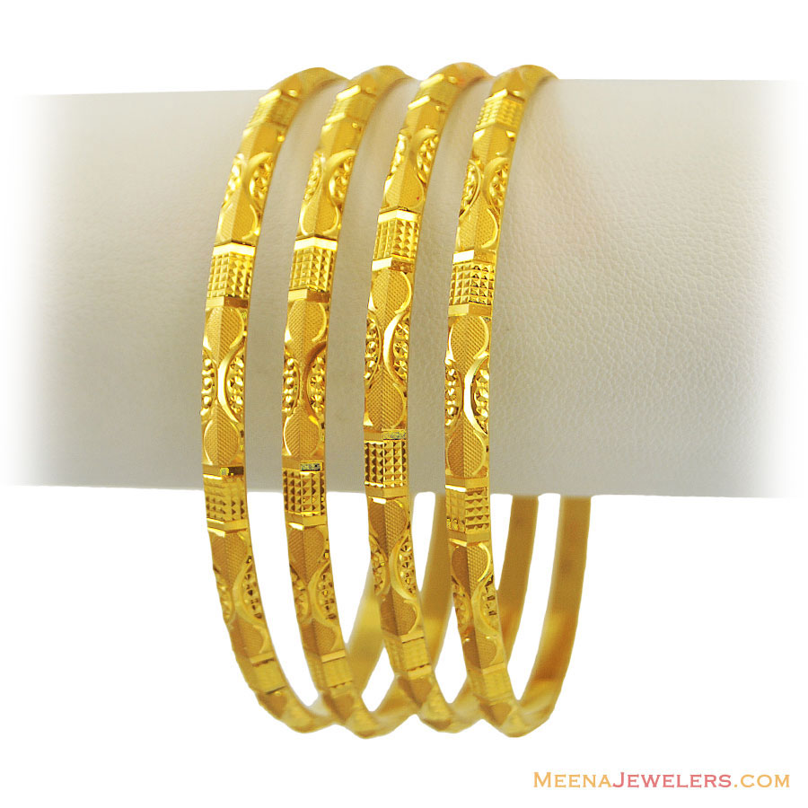 22k Simple Gold Bangles(Set of 2) - BaSt11457 - 22k yellow gold bangles ...