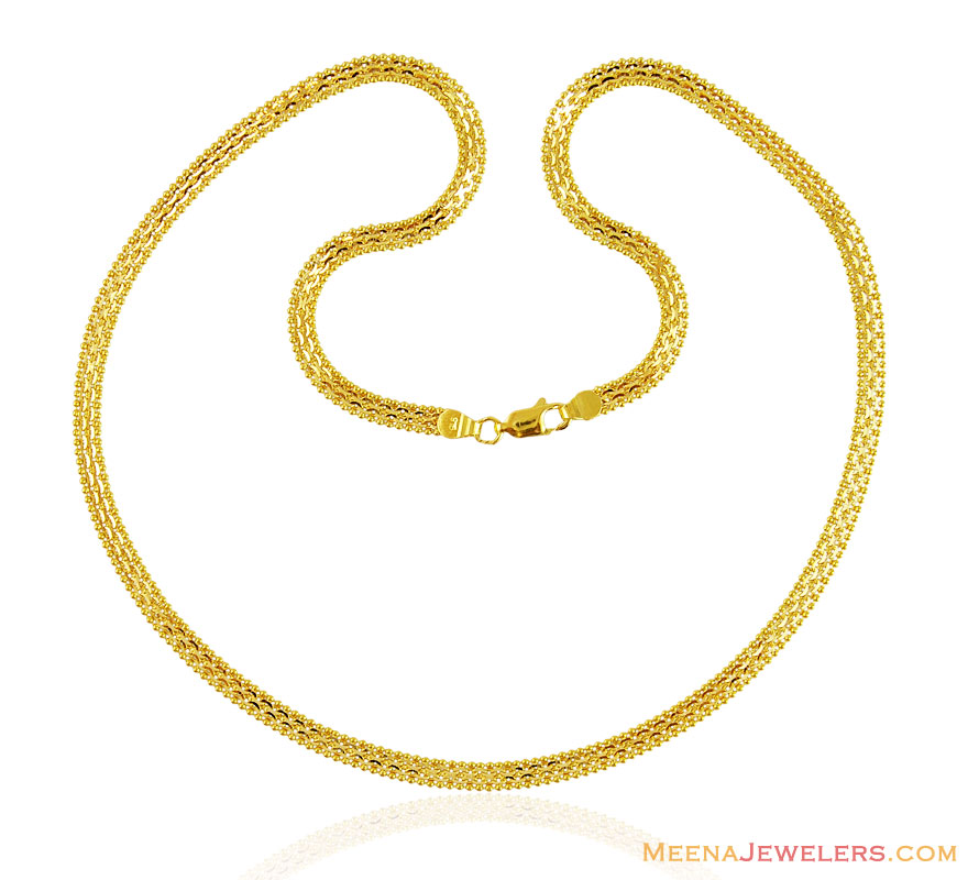 22K Flat Chain - ChPl15574 - 22K Gold Flat Chain, designed in a fancy ...