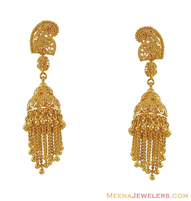22K Indian Chandelier Earrings - ErFc10137 - 22Kt Gold fancy chandelier ...