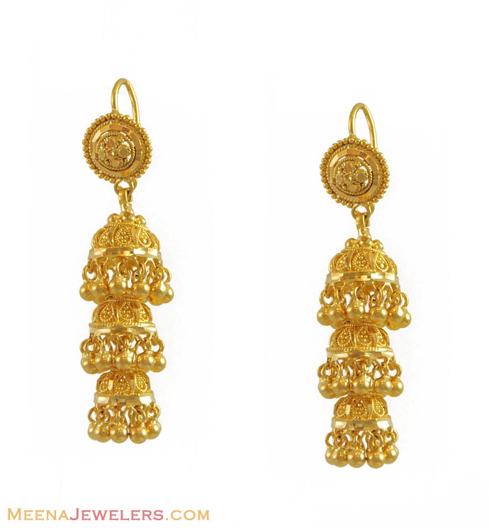 22K Layered Jhumki Earrings - ErFc11057 - 22Kt gold earrings with ...