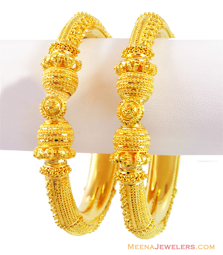 22k Gold Filigree Kada - BaKa13700 - 22k Gold Kadas (Pair) made with ...