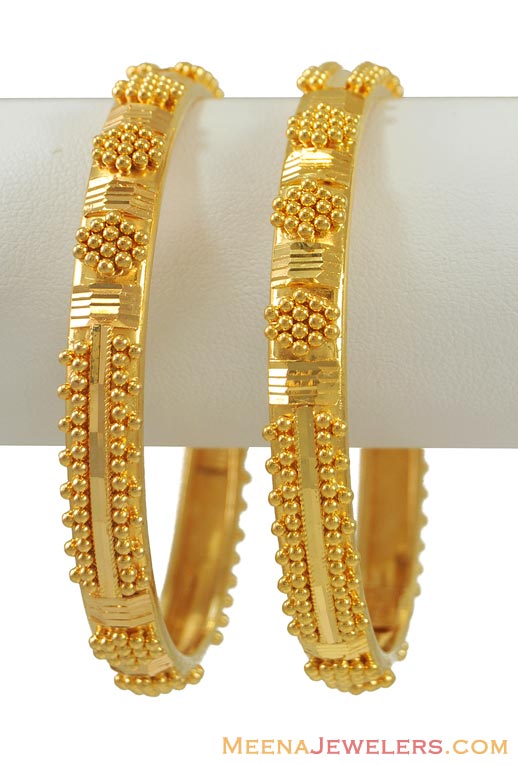 Gold Filigree Bangles (22 KT) - BaGo10372 - 22K Gold Bangle (set of 2 ...