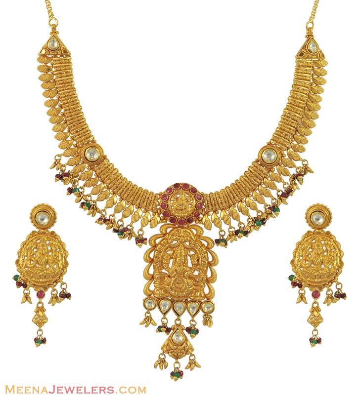 Exclusive Temple Necklace Set(22k) - StAn11360 - 22K gold antique ...