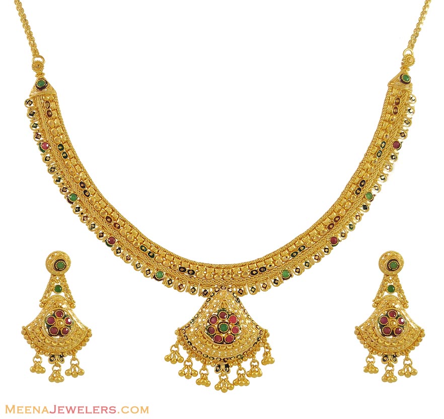 Gold Necklace Set (22 Karat) - StGo9945 - 22K Gold Necklace and ...