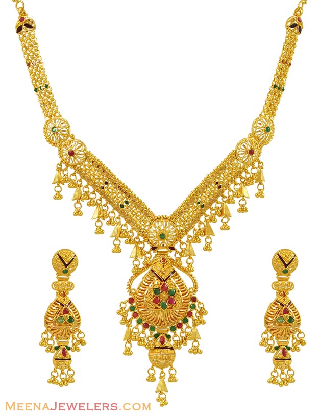 22k Combination Necklace Set - StGo10384 - 22k gold designer necklace ...