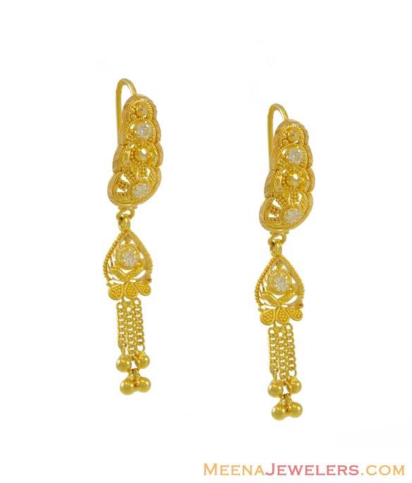 Fancy Indian Hook Earrings - erfc7956 - 22K Gold Indian Fancy fish hook ...