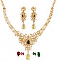 18K Gold Diamond  Necklace Set - Click here to buy online - 24,660 only..