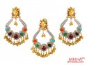 Click here to View - 22K Gold Multi Stone Pendant Set 