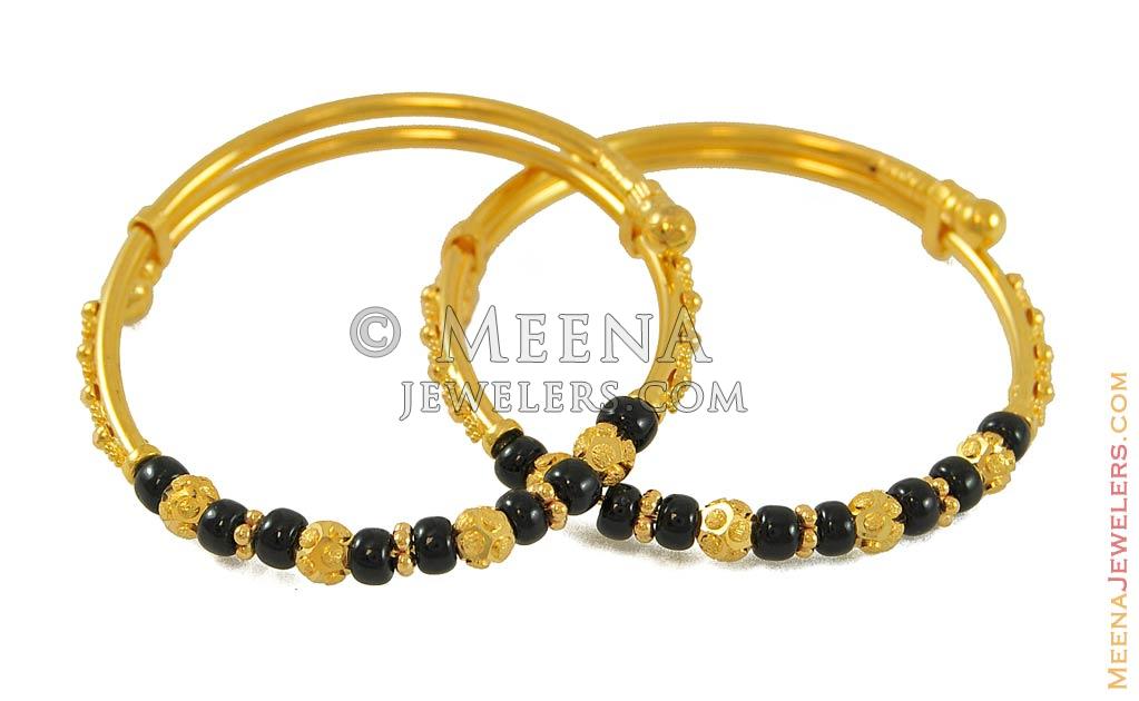 Black Beads Baby Bangle(22k)(2 pcs) - BaBa7766 - 22k yellow gold baby  bangles (kada)(2 pcs) designed beautifully in combination with gold balls  and b