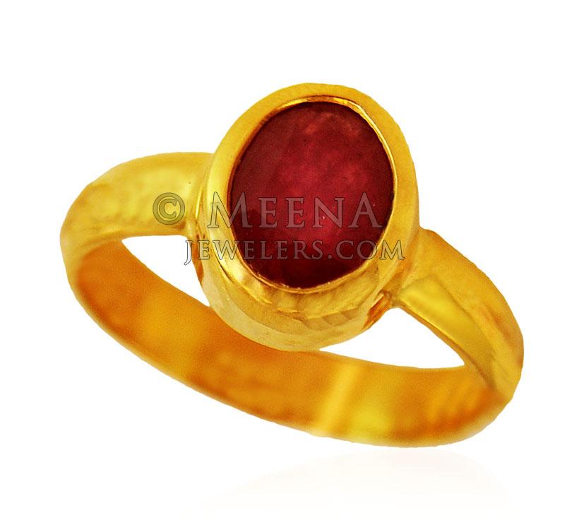 Red Ruby (Manik) Stone 22 karat Gold Designer Ring For ladies at best price  in Bhopal