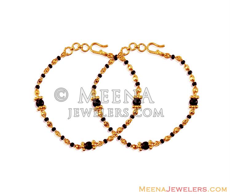 22k Black Beads Baby Bracelet - BjBb16876 - 22K Gold Baby bracelet (Pair),  beaded with the combination of Gold beads and Black beads. They are c