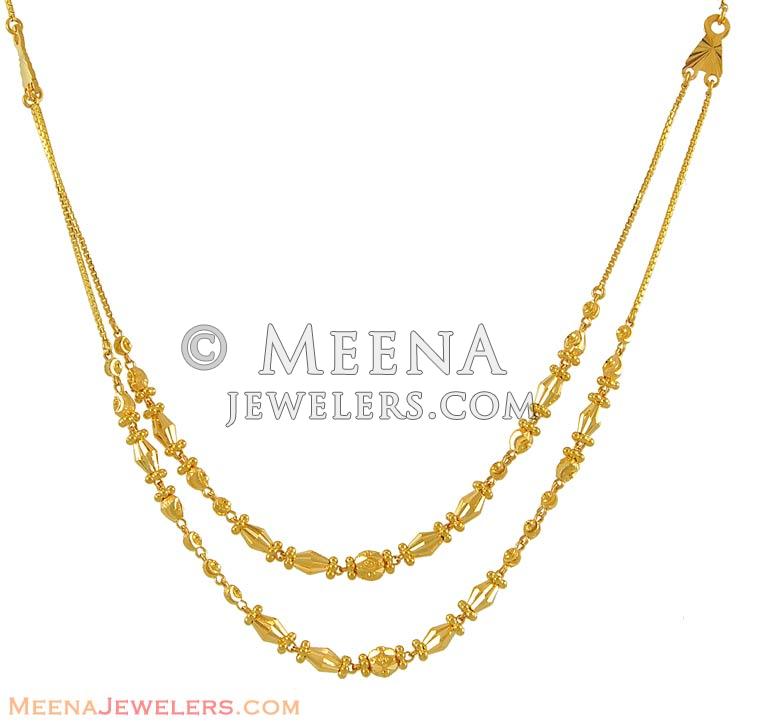 22k Double Layered Gold Chain - ChFc7508 - 22Kt gold fancy double layered  necklace chain with gold balls with frosty finish.