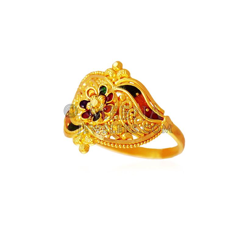 Youbella Green Gold-plated Stone-studded Meenakari Adjustable Finger Ring |  Ybrg20068myn