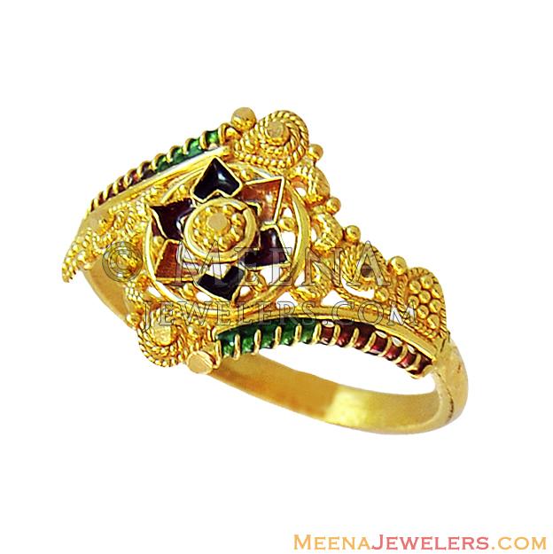 Showroom of 22k gold plain meenakari ladies ring | Jewelxy - 217062