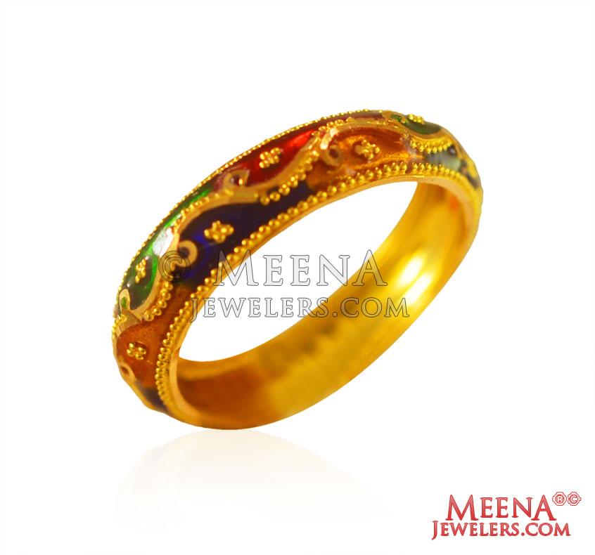 Indian Meenakari Ring - AjRi53696 - 22 Karat Gold Indian ring with  exclusive meenakari color work.
