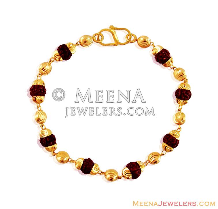 cheap sale 22k Yellow gold Rudraksha Bracelet with Diamond cut balls Unisex  gold jewelry 19 | talestoolkit.com