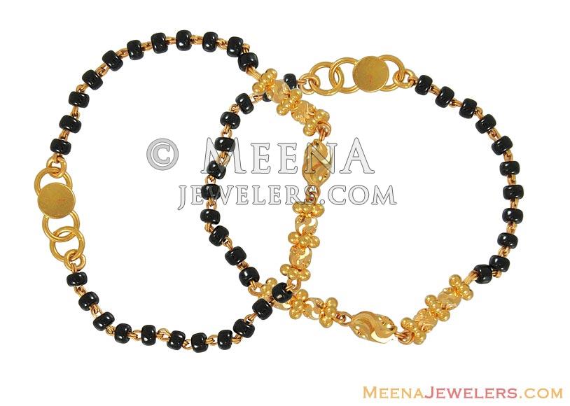 Designer Bracelet With Black Beads - BaBr6728 - Gold fancy indian baby  bracelets(2 pcs)with black and gold beads designed beautifully. Age 1 to 4 y
