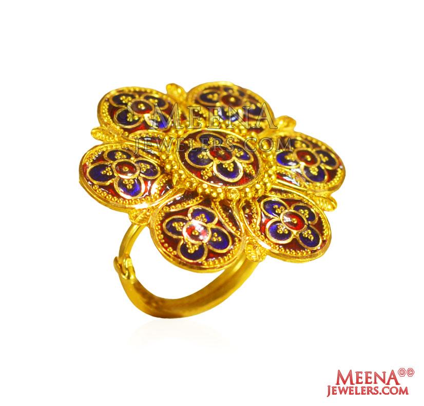Magnificent Lotus Diamond Ring | Art Of Gulabi Meenakari | CaratLane