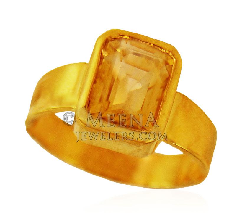 1960's 14K Yellow Gold Modernist Citrine and Diamond Ring, size 8 -  Colonial Trading Company