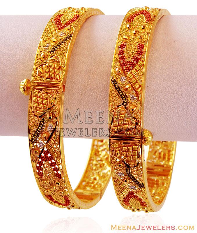 Three Tone Gold Kada (2PC) - BaKa17028 - 22K Gold Kada (2PCs). Kada is ...