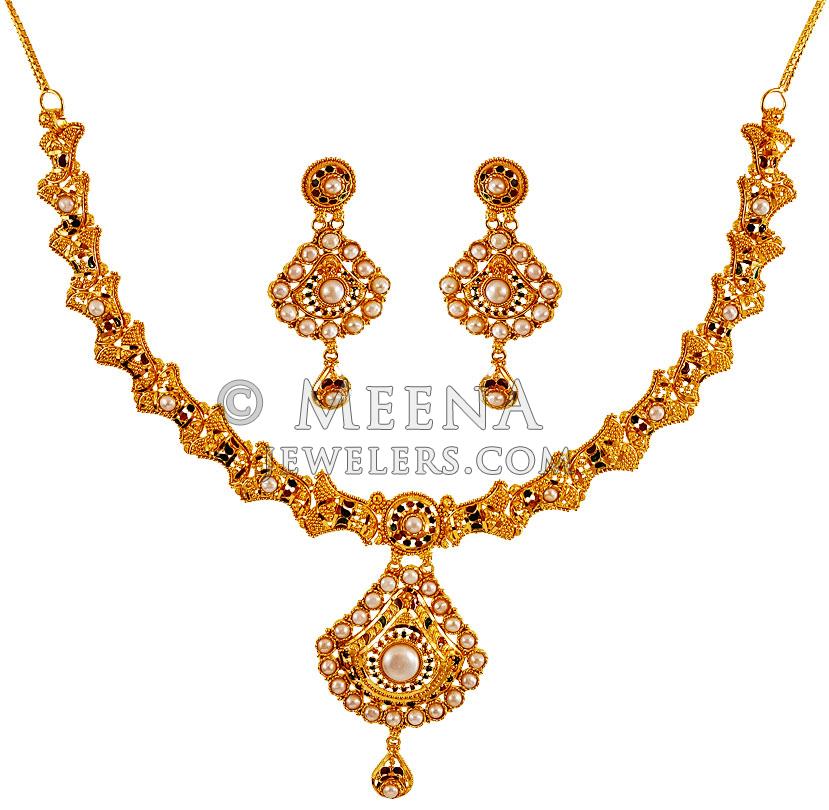 22k Gold Meenakari Necklace Set Stgo22220 22k Gold Meenakari Necklace Set Set Is 6135