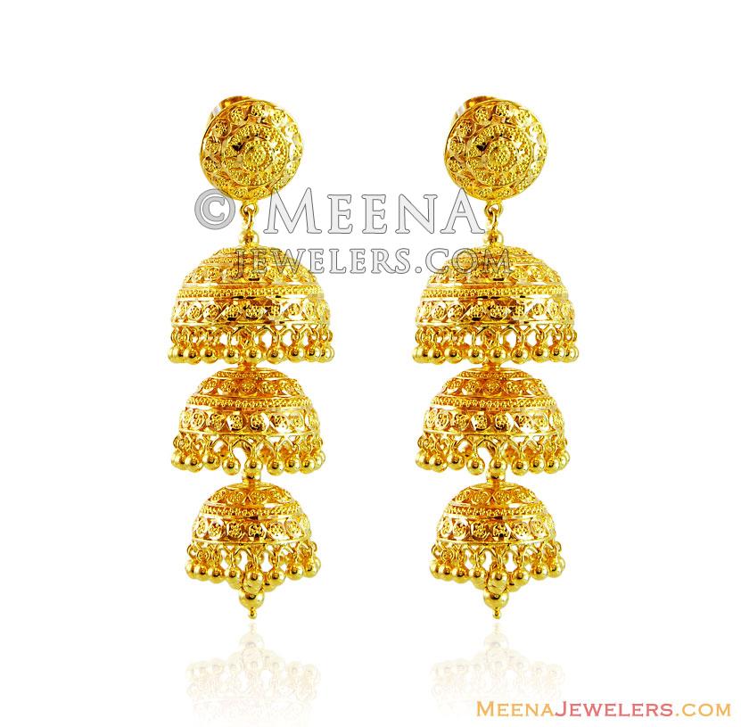 Gold Layered Jhukma Earrings erfc15561 22Kt Gold Designer Jhumka