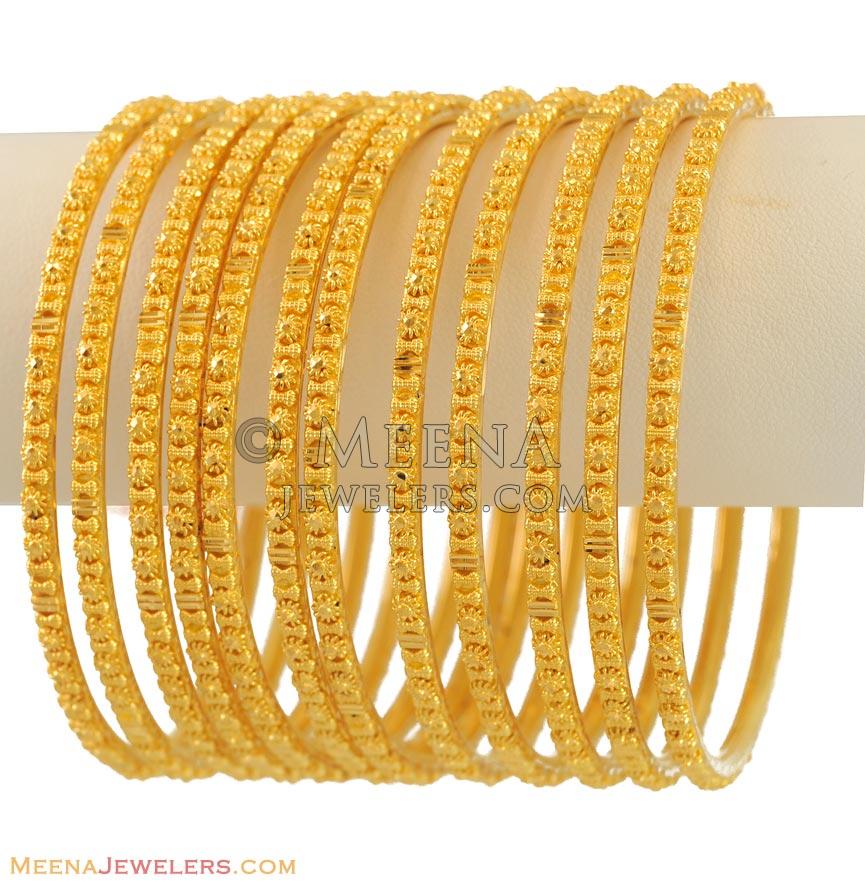 22K Yellow Gold Churi Set (12 Pcs) BaSt11041 22k gold thin churis