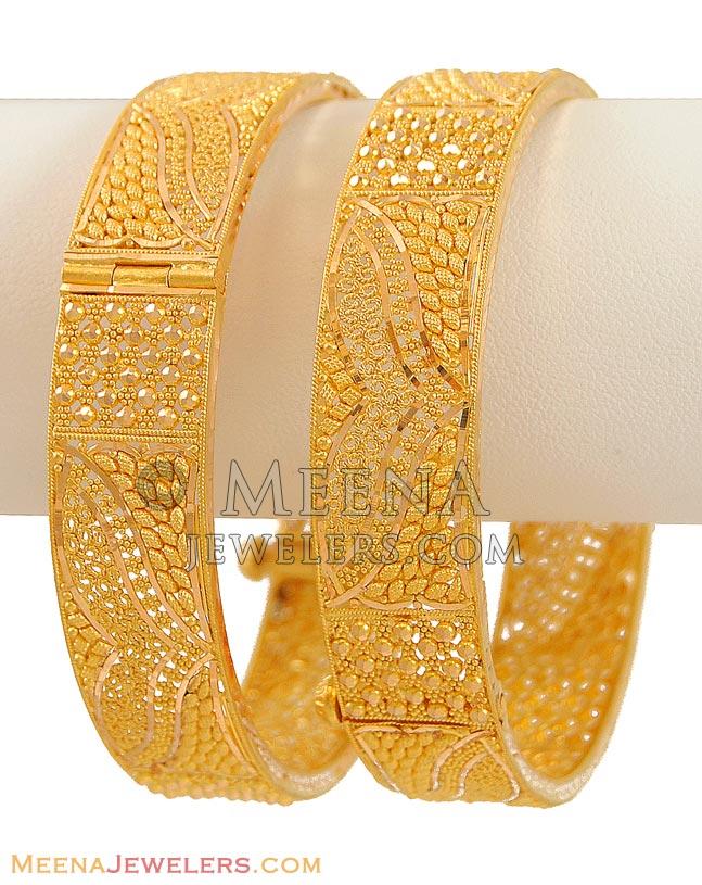 Yellow Gold Kadas ( 22K) - BaKa9886 - 22K Gold Handmade kadas (set of 2 ...