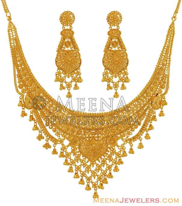 Indian gold necklace set (22k gold) - StGo6875 - Beautifully hand ...