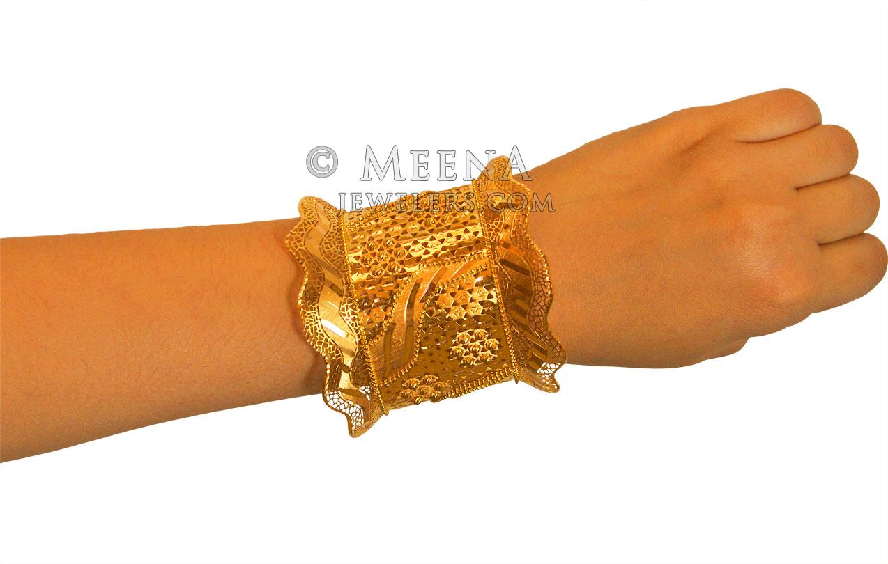 22K Gold Cuff Kada (1 Pc only) - BaKa23367 - 22k Gold Designer wide ...