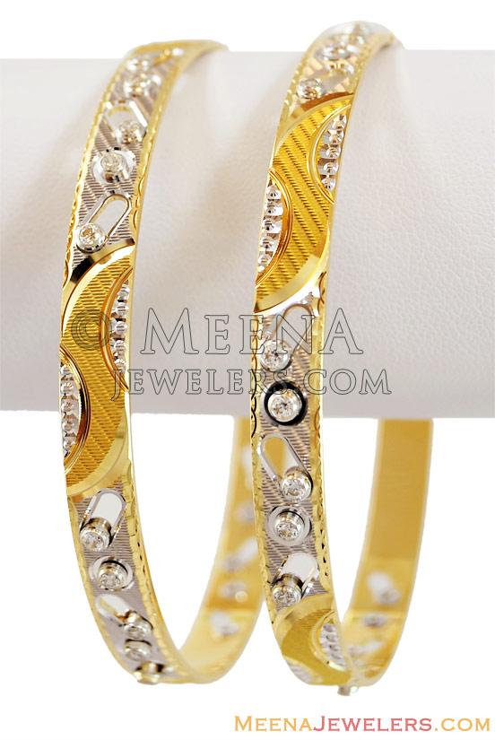 22K 2 Tone Machine Rhodium Bangles - BaSt13950 - 22K Gold Fancy Two ...