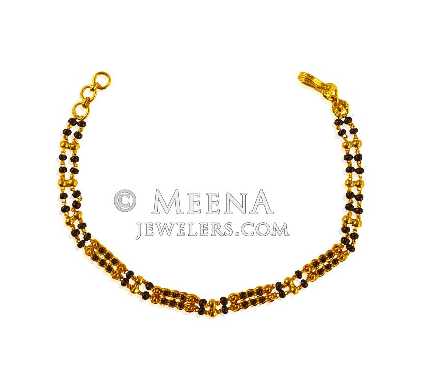 22K Gold Fancy Black Beads Bracelet BrLa24221 22 kt gold fancy bracelet with black beads and