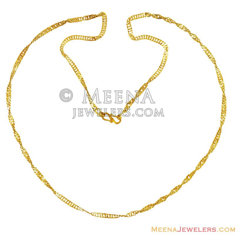 22k Gold Chain ChPl12945 22k gold plain design chain and twisted