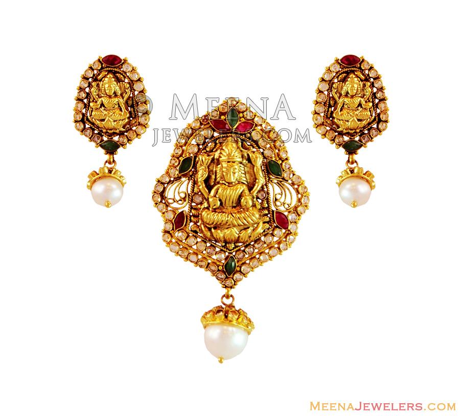 22K Pendant and Earring Set Temple - PsAn16127 - Elegant 22K Gold ...