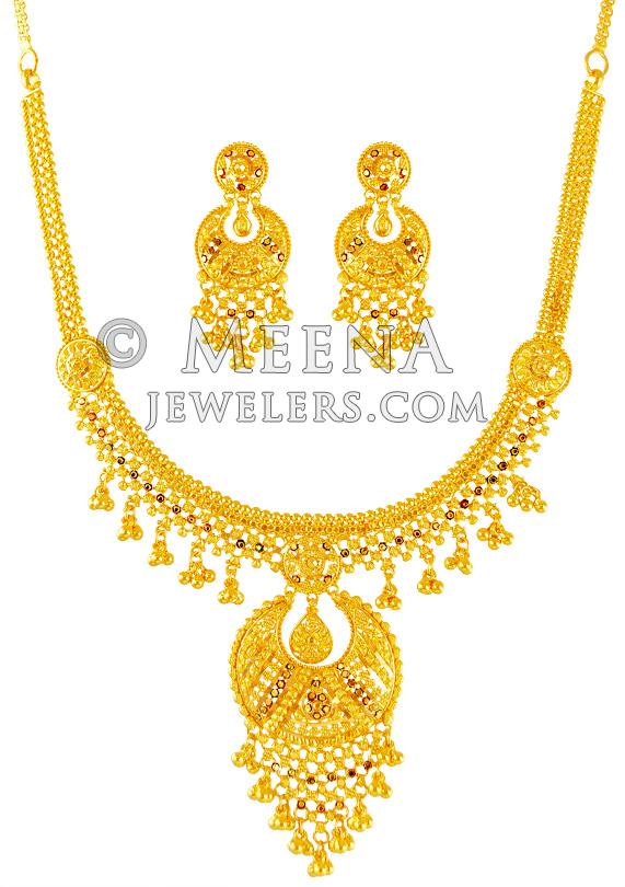 22K Gold Necklace And Earrings Set - stls21558 - 22K Gold necklace and ...