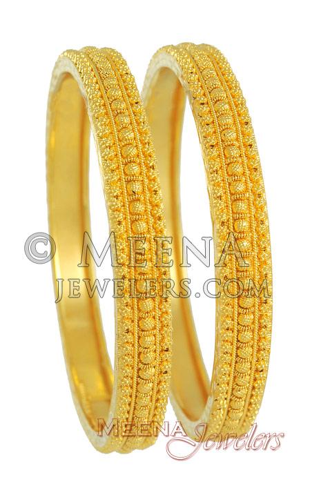 22K Gold Bangles - BaGo3281 - 22K Gold Hand Made Set Of 2 Bangles with ...