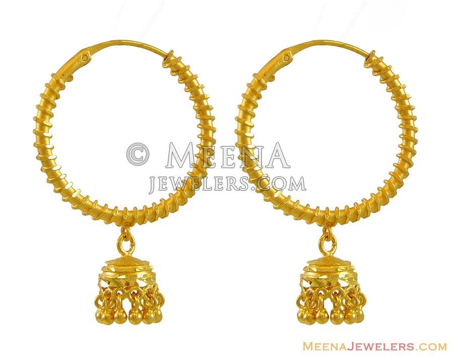 22k Yellow Gold Bali ( Earrings) - ErHp9365 - 22K gold designer hoop ...