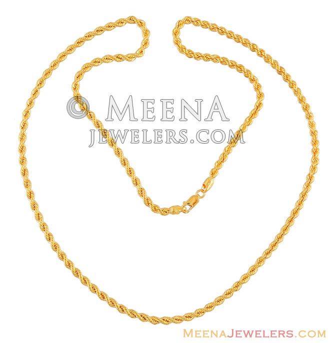 22 kt Gold Rope Chain (24 Inch) ChPl6053 22Kt Gold twisted Rope