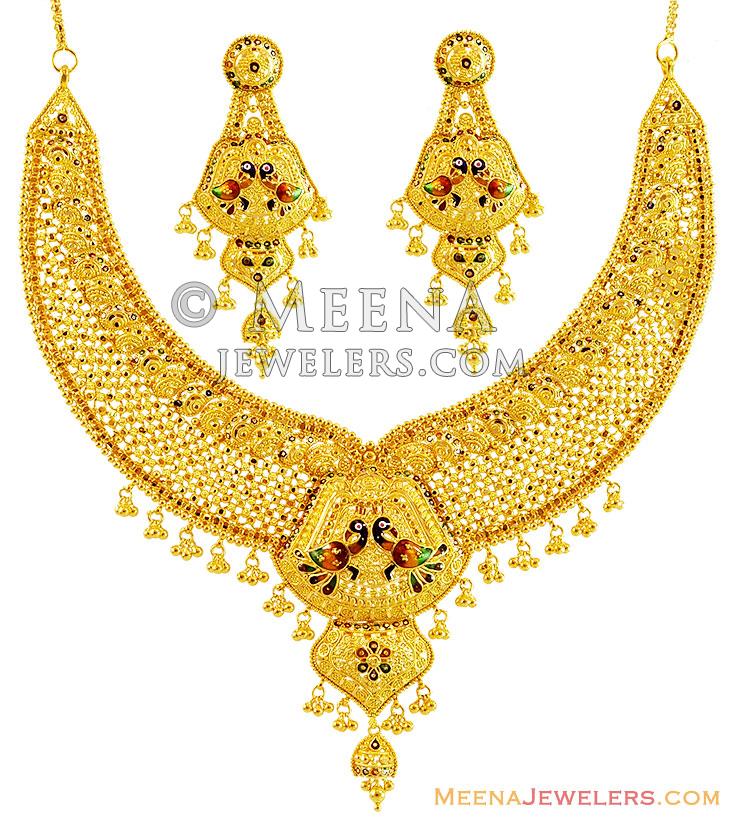 Traditional Peacock 22k Gold Set - StBr14317 - 22k Fancy Yellow Gold ...