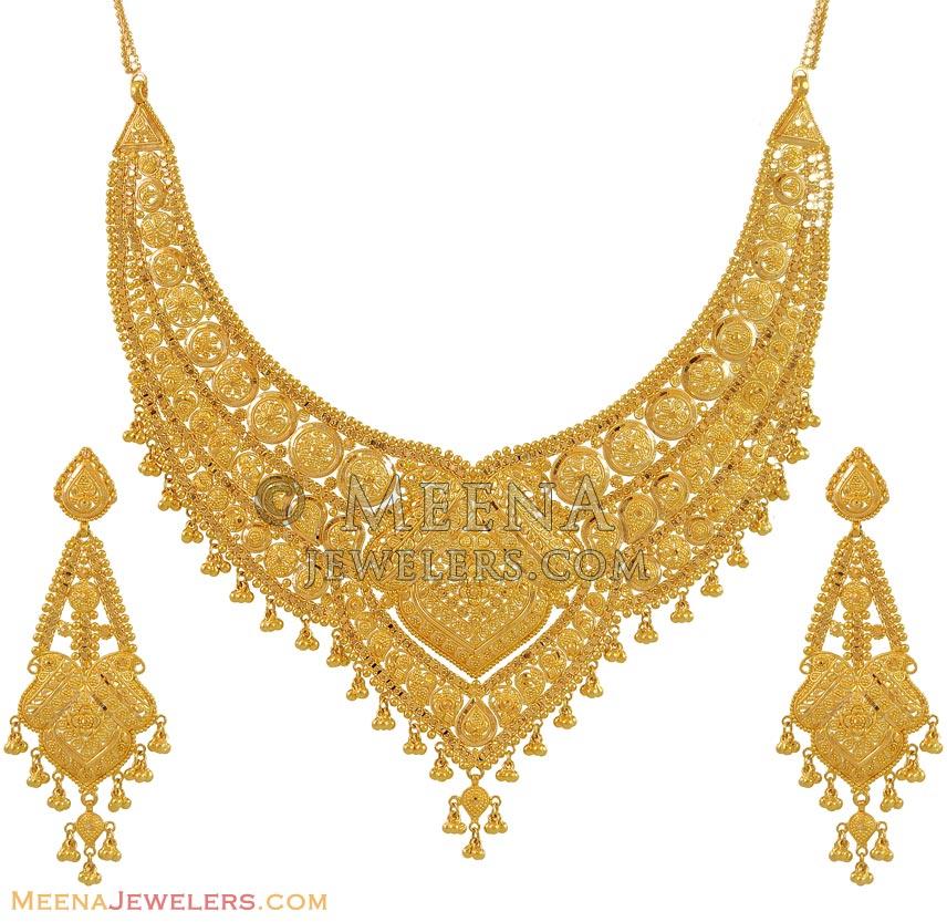 Indian Bridal Necklace Set (22K) - StBr9943 - 22K Gold Bridal Necklace ...