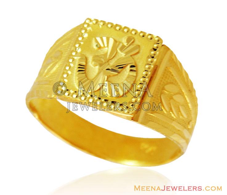 22K Gold Om Ring - RiMs15273 - 22K gold men's ring with religious Om ...