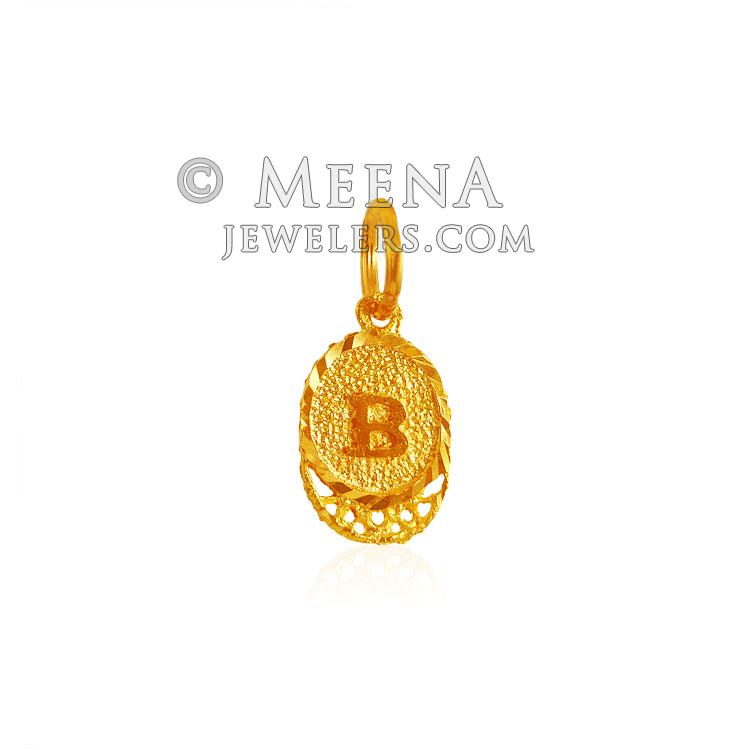 22Kt Gold (B) Pendant With Initial - PeIn21687 - US$ 181 - 22Kt Gold ...