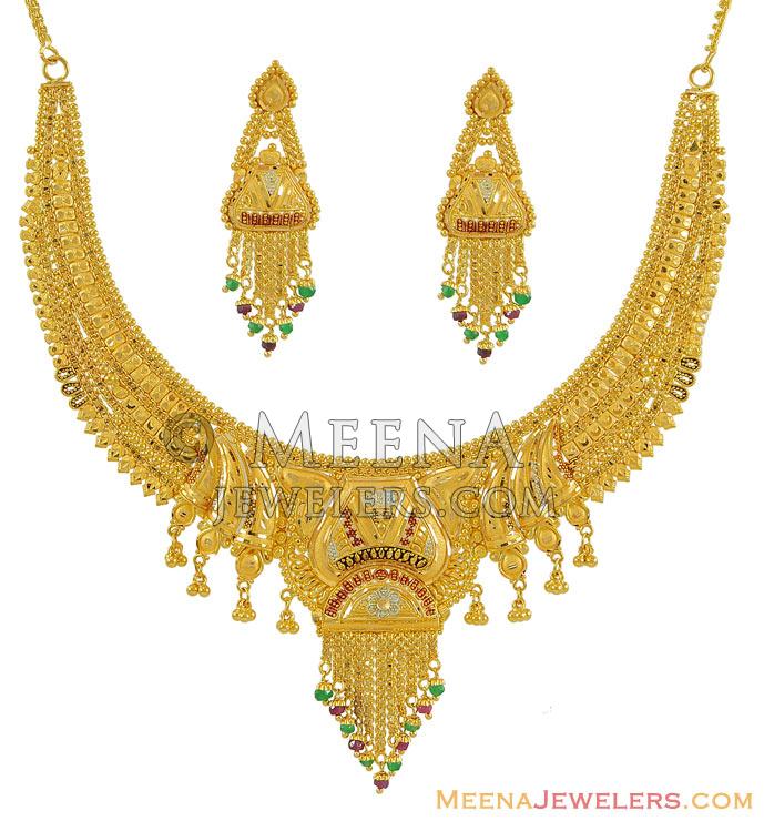 Indian Necklace and Earrings Set - StGo8021 - 22k Gold necklace and ...