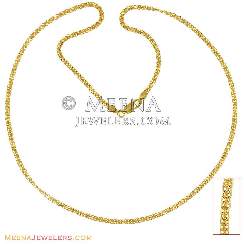 22K Gold Thin Flat Chain((18 Inch) chpl11919 22k gold Chain (18