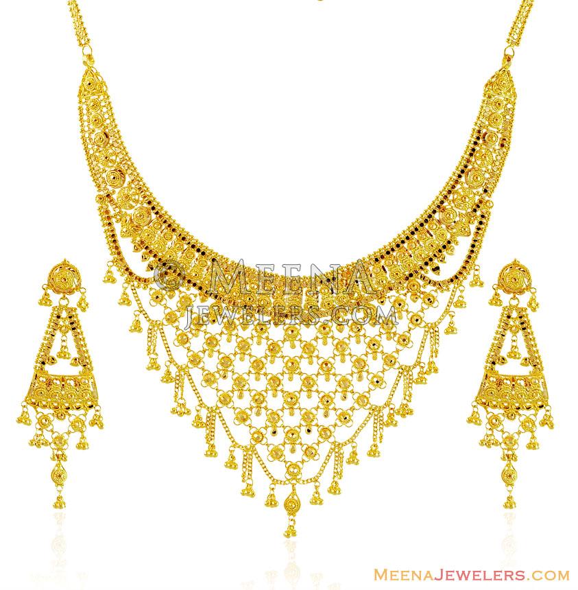 22K Beautiful Gold Set - StLs15422 - 22K Gold Necklace and Earring set ...